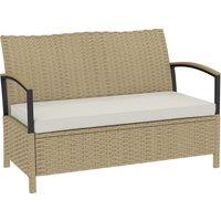 Outsunny 125L Garden Storage Bench, 2 Seater PE Rattan Outdoor Bench Storage Box with Padded Cushion, Khaki