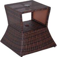Outsunny Outdoor Patio Rattan Wicker Coffee Table Bistro Side Table w/ Umbrella Hole and Storage Space, Brown Aosom UK