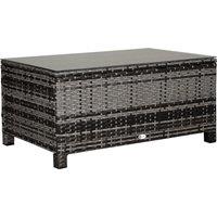 Outsunny Rattan Side Table: Tempered Glass Top, Weather-Resistant Wicker Design for Patio & Garden, Mixed Grey Aosom UK