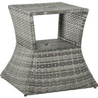 Outsunny Outdoor Patio Rattan Wicker Coffee Table Bistro Side Table w/ Umbrella Hole and Storage Space, Grey
