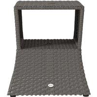 Outsunny Rattan Outdoor Coffee Table, Wicker Garden Patio Bistro Side Table with Umbrella Hole and Storage Space, Dark Grey