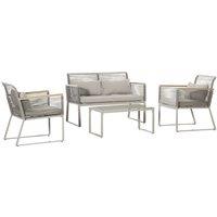 Outsunny 4-Seater Patio Wicker Sofa Set, Outdoor Metal Frame Wrapped Round PE Rattan Conservatory Furniture w/ Cushions, Tempered Glass Table, Grey