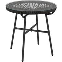 Outsunny Rattan Side Table, Round Outdoor Coffee Table, with Round PE Rattan and Tempered Glass Table Top for Patio, Garden, Balcony, Black