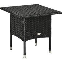 Outsunny Rattan Side Table, Weather-Resistant Outdoor Coffee Table with Durable Plastic Board, Full Woven Top for Garden, Balcony, Black Aosom UK