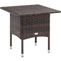 Outsunny Outdoor Rattan Side Table Coffee Table with Plastic Board, Full Woven Table Top for Patio, Garden, Balcony, Mixed Brown