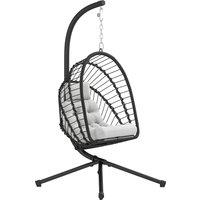 Outsunny Outdoor PE Rattan Swing Chair with Cushion, Garden Hanging Egg Chair with Metal Stand, Headrest, for Indoor and Outdoor, Black