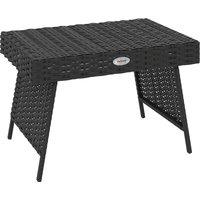 Outsunny Foldable Outdoor Coffee Table, Steel Frame Rattan Side Table, Coffee Table Side Table for Garden, Black
