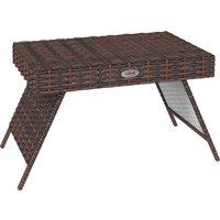 Outsunny Foldable Outdoor Coffee Table, Steel Frame Rattan Side Table, Coffee Table Side Table for Garden, Brown