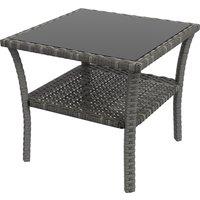 Outsunny 50cm Outdoor PE Rattan Coffee Table, Patio Wicker Two-tier Side Table with Glass Top, for Patio, Garden, Balcony, Grey