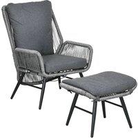 Outsunny 2 PCs PE Rattan Leisure Chair Set, Outdoor Reclining Patio Chair and Footrest w/ Adjustable Backrest & Cushion, Grey Aosom UK