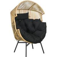 Outsunny PE Rattan Leisure Chair with 14cm Thick Seat Cushion, Steel Frame Garden Egg Chair with Comfortable Headrest, Adjustable Feet, Sand