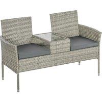 Outsunny Two-Seat Rattan Chair, with Middle Table - Mixed Grey Aosom UK