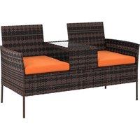 Outsunny Two-Seat Rattan Chair, with Middle Table - Orange