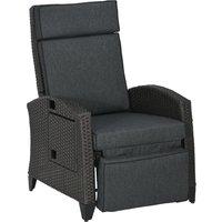 Outsunny Outdoor Recliner Chair with Adjustable Backrest and Footrest, Cushion, Side Tray, Grey