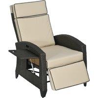 Outsunny Outdoor Recliner Chair with Adjustable Backrest and Footrest, Cushion, Side Tray, Brown