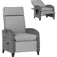 Outsunny Outdoor Recliner Chair with Adjustable Backrest and Footrest, Cushion, Side Tray, Light Grey