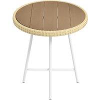 Outsunny Elegant PE Rattan Side Table, Natural Wood Finish, Perfect Addition to Outdoor Patio Furniture Aosom UK