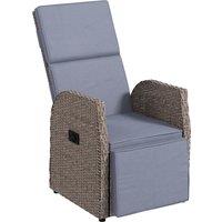 Outsunny Outdoor PE Rattan Leisure Chair with Cushion, Hand-Woven PE Rattan Recliner Garden Chair with Adjustable Back and Footrest, Patio Deck Chair with Side Table, Brown