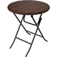 Outsunny Foldable PE Rattan Outdoor Coffee Table, Metal Frame Wicker Round Side Table, Coffee Table Side Table for Garden, Mixed Brown Aosom UK