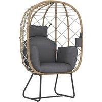 Outsunny Rattan Egg Chair Outdoor Indoor Wicker Chair with Thickened Cushion and Headrest, Cup Holder, Metal Frame for Patio, Balcony, Brown