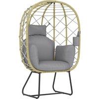 Outsunny Rattan Egg Chair Outdoor Indoor Wicker Chair with Thickened Cushion, Headrest, Cup Holder, Metal Frame for Patio, Balcony, Grey