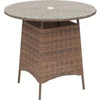 Outsunny Wicker Garden Rattan Table, Patio Furniture Outdoor Coffee Table with Umbrella Hole and Tempered Glass Top, Brown