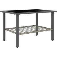 Outsunny Outdoor Rattan Coffee Table with Tempered Glass Top, Storage Shelf, Foot Pads, for Patio, Balcony, Mixed-grey Aosom UK