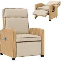 Outsunny Rattan Garden Recliner Chair, Adjustable Backrest Reclining Rattan Chair with Flip Table, Cushion and Footrest, Indoor Outdoor Lounge Reclining Sun Lounger for Patio, Yellow/Beige