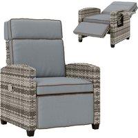 Outsunny Rattan Garden Recliner Chair, Adjustable Backrest Reclining Rattan Chair with Flip Table, Cushion and Footrest, Indoor Outdoor Lounge Reclining Sun Lounger for Patio, Mixed Grey/Grey