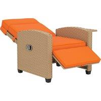 Outsunny 145 Reclining Rattan Armchair, with Footrest - Khaki/Orange