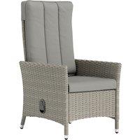 Outsunny Rattan Garden Recliner Chair, Wicker Reclining Armchair with Adjustable Backrest and Cushion, Outdoor Lounge Sun Lounger with Armrests for Patio Balcony Porch, Grey
