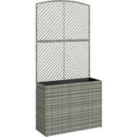 Outsunny Rattan Planter with Trellis, Raised Beds for Garden with Liner for Climbing Plants Vegetables Flowers, Dark Grey