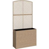 Outsunny Rattan Planter with Trellis, Raised Beds for Garden with Liner for Climbing Plants Vegetables Flowers, Light Grey