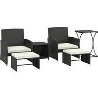 Outsunny 6 Piece Rattan Garden Furniture, Space-Saving Patio Furniture Set with Nesting Tables, Chairs, Stools, Cushions, Black