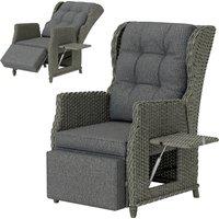 Outsunny Rattan Garden Recliner Chair, Reclining Garden Chair with Adjustable Back and Footrest, Flip Table, Cushion, Dark Grey