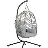 Outsunny Hanging Egg Chair, Indoor Outdoor Rattan Hammock Swing Chair with Stand, Safety Strap, Foldable Basket, Light Grey
