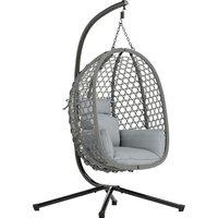 Outsunny Hanging Egg Chair, Indoor Outdoor Rattan Hammock Swing Chair with Stand, Safety Strap, Foldable Basket, Dark Grey