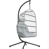 Outsunny Hanging Egg Chair, Indoor Outdoor Hammock Swing Chair with Stand, Safety Strap, Foldable Basket, Light Grey