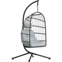 Outsunny Hanging Egg Chair, Indoor Outdoor Hammock Swing Chair with Stand, Safety Strap, Foldable Basket, Dark/Light Grey