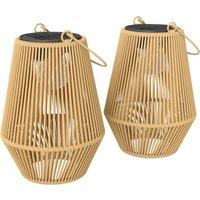 Outsunny Hanging Solar Lanterns, 2 Pack Rattan Solar Lights with Handle for Patio, Pathway, Terrace, Auto On/Off, Brown