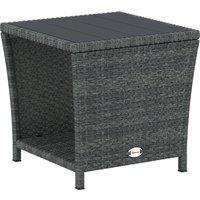 Outsunny Side Table 2-Tier Outdoor Coffee Table with Storage Shelf PS Wood Slat Top/Grey