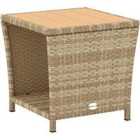 Outsunny Side Table 2-Tier Outdoor Coffee Table with Storage Shelf PS Wood Slat Top/Khaki