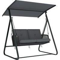 Outsunny 2-Seater Rattan Swing Chair, Outdoor Garden Hanging Swing Seat with Stand, Adjustable Canopy and Soft Cushions