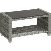 Outsunny Outdoor Side Table with 2-tier Storage Rattan End Table for Patio 90 cm Grey