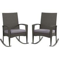 Outsunny Outdoor PE Rattan Rocking Chair Set of 2, Garden Rocking Chair Set with Armrest and Cushion, Grey Aosom UK