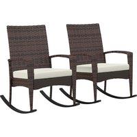 Outsunny Outdoor PE Rattan Rocking Chair Set of 2, Garden Rocking Chair Set with Armrest and Cushion, Brown Aosom UK