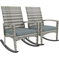 Outsunny Outdoor PE Rattan Rocking Chair Set of 2, Garden Rocking Chair Set with Armrest and Cushion, Light Grey Aosom UK