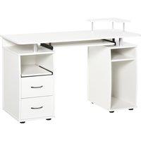 HOMCOM Office PC Desk, Computer Table Workstation with Keyboard Tray, CPU Shelf, Drawers, Sliding Scanner Shelf, White Aosom UK