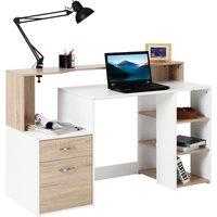 HOMCOM Computer Desk PC Table Modern Home Office Writing Workstation Furniture Printer Shelf Rack w/ Storage Drawer & Shelves (Oak and white)