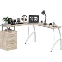 HOMCOM L-Shaped Computer Desk Table with Storage Drawer, Home Office Desk Corner Industrial Style Workstation for A4 Files 143.5 x 143.5 x 76cm, Oak